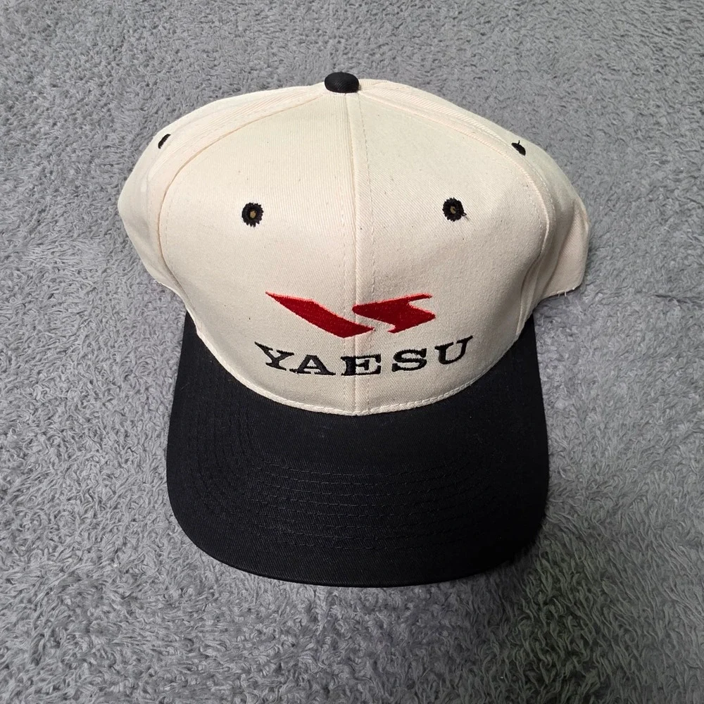 Yaesu Mens OSFM Snapback Hat Cream Black Vintage Ham Radio Logo Cap